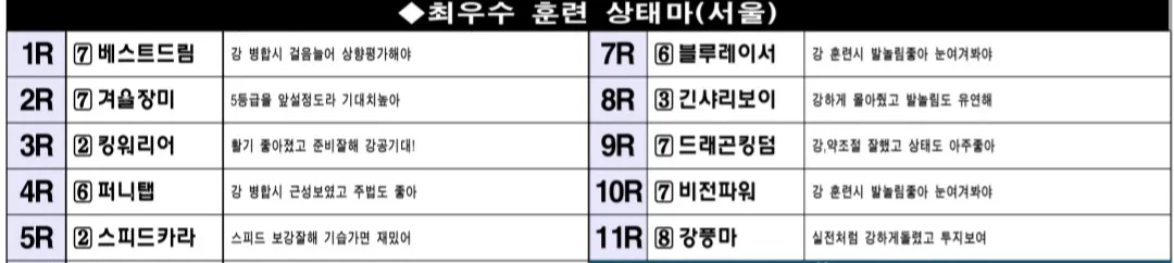 6월 29일 일요서울 조교상태 양호마