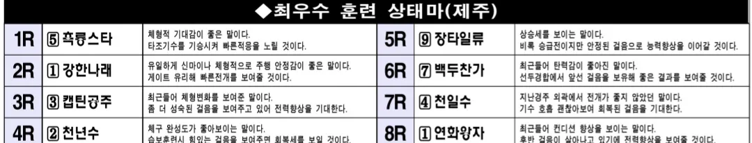 6월 27일 금요제주 조교상태 양호마