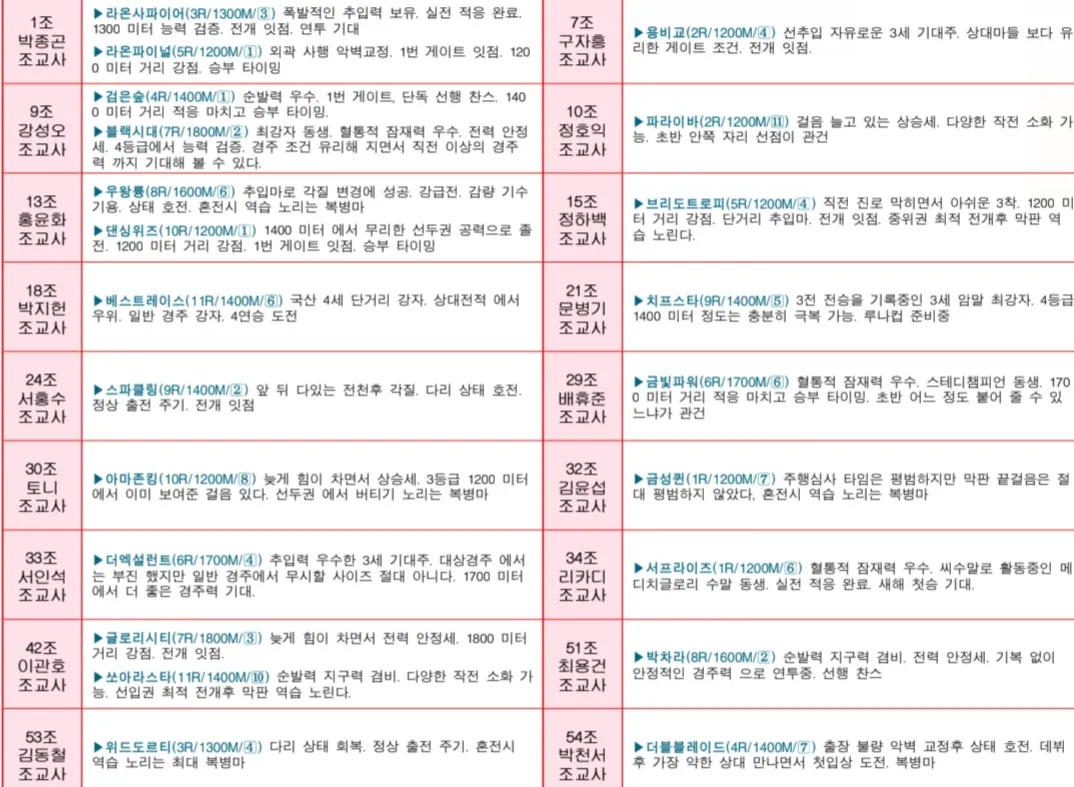 "1월3일 토요경마 명승부 예상지"
