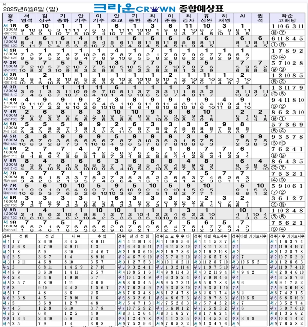 "6월 8일 일요경마 크라운 종합예상"