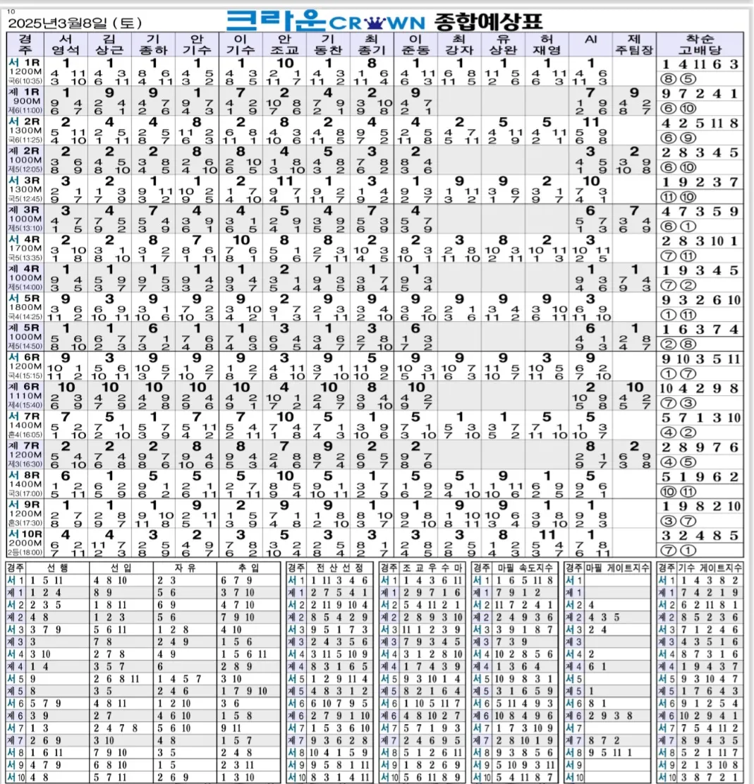 "3월 8일 토요경마 종합지"