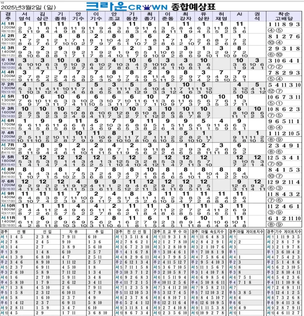 "3월2일 일요경마 종힙지"