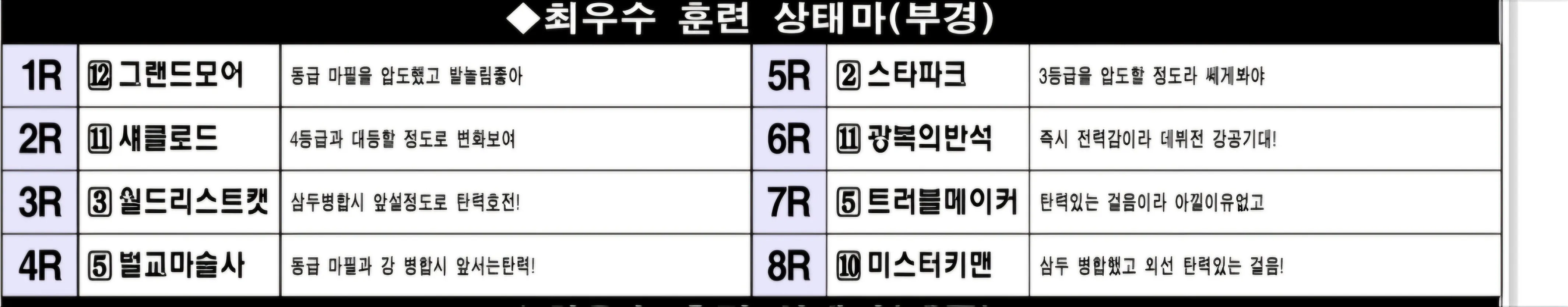 "3월 7일 금요 부산 조교상태 양호마"