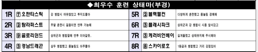 "5월 2일 금요부산 조교상태 양호마"