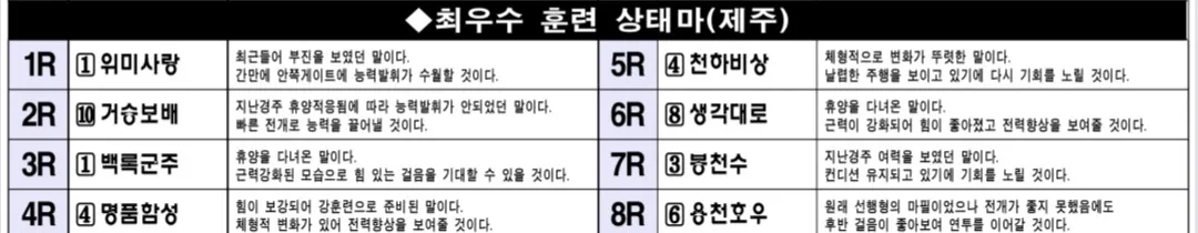 "7월 11일 금요제주 조교상태 양호마"