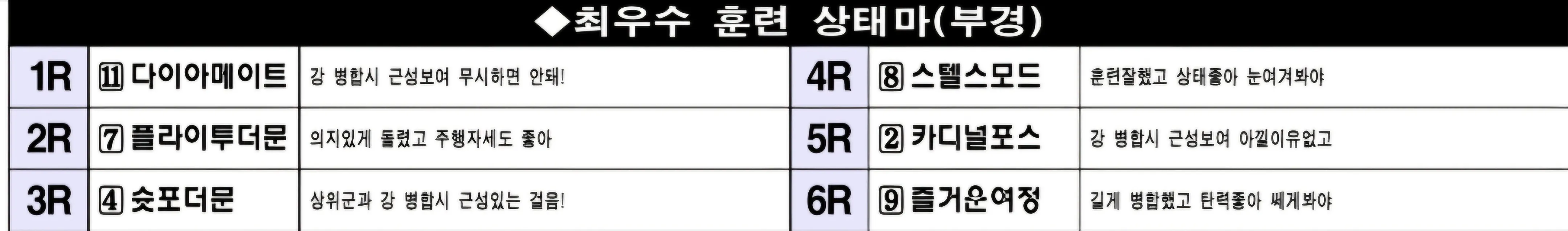"6월 1일 일요부산 조교상태 양호마"