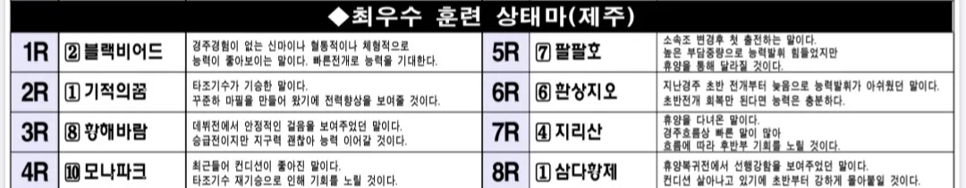 "7월 18일 금요제주 조교상태 양호마"